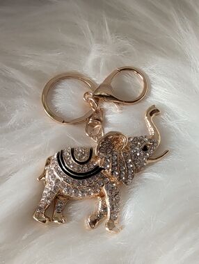 Gold Crystal Elephant Keychain with Black Accents